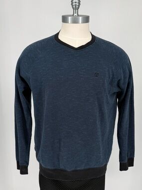 Vans Men's Navy V-Neck Pullover Sweater with Black Trim Size Large